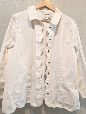 Roaman’s White Scallop Edge Jacket Plus Size 20W Cottagecore Coastal Lagenlook
